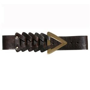 Kim White Triangles Chocolate Leather Belt L